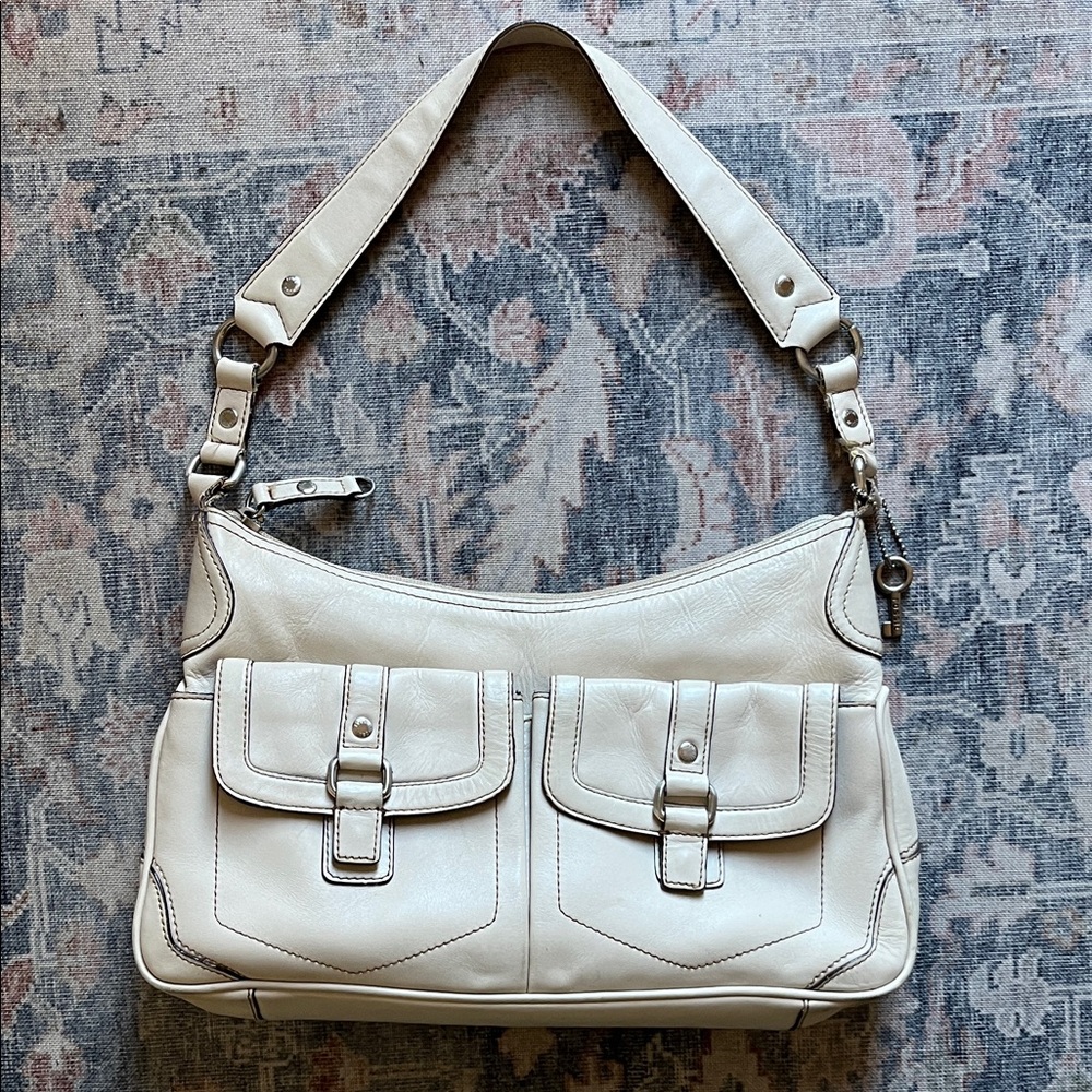 Fossil Cream Leather Shoulder Bag